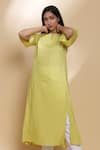 Buy_Abraham & Thakore_Yellow Viscose Round Embroidered Long Kurta _at_Aza_Fashions