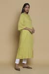 Abraham & Thakore_Yellow Viscose Round Embroidered Long Kurta _Online_at_Aza_Fashions