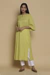 Buy_Abraham & Thakore_Yellow Viscose Round Embroidered Long Kurta _Online_at_Aza_Fashions