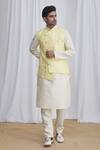 Buy_Arihant Rai Sinha_Yellow Silk Embroidery Floral Asymmetric Bundi _at_Aza_Fashions