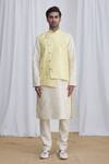 Arihant Rai Sinha_Yellow Silk Embroidery Floral Asymmetric Bundi _Online_at_Aza_Fashions