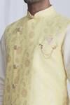 Shop_Arihant Rai Sinha_Yellow Silk Embroidery Floral Asymmetric Bundi _Online_at_Aza_Fashions