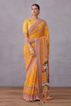 Torani_Yellow Pure Cotton Silk Printed Round Sunehra Aashvani Blouse _Online_at_Aza_Fashions