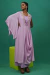 Buy_XOXO Apurva_Purple Crepe Lapel Draped Dress With Mask  _at_Aza_Fashions