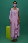 Buy_XOXO Apurva_Purple Crepe Lapel Draped Dress With Mask  _Online_at_Aza_Fashions