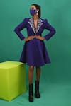 XOXO Apurva_Purple Heavy Cotton Satin Lapel Flared Coat Dress With Mask  _Online_at_Aza_Fashions