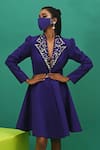 Buy_XOXO Apurva_Purple Heavy Cotton Satin Lapel Flared Coat Dress With Mask  _at_Aza_Fashions