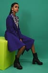 Buy_XOXO Apurva_Purple Heavy Cotton Satin Lapel Flared Coat Dress With Mask  _Online_at_Aza_Fashions