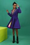 Shop_XOXO Apurva_Purple Heavy Cotton Satin Lapel Flared Coat Dress With Mask  _Online_at_Aza_Fashions