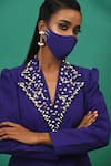 XOXO Apurva_Purple Heavy Cotton Satin Lapel Flared Coat Dress With Mask  _at_Aza_Fashions