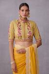 Buy_Torani_Yellow Pure Cotton Silk Printed Mandarin Collar Sunehra Dhiya Blouse _at_Aza_Fashions