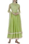 Buy_House of Kotwara_Green Chanderi Round Anarkali And Jacket Set  _at_Aza_Fashions