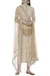 Buy_House of Kotwara_Beige Georgette Band Collar Chikankari Kurta Set  _at_Aza_Fashions