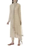 House of Kotwara_Beige Georgette Band Collar Chikankari Kurta Set  _Online_at_Aza_Fashions