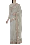 Buy_House of Kotwara_Grey Georgette Round Embroidered Saree With Blouse  _at_Aza_Fashions