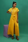 Buy_XOXO Apurva_Yellow Cotton Satin Spread Collar Ruffle Tunic Dress With Mask  _at_Aza_Fashions