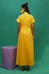 Shop_XOXO Apurva_Yellow Cotton Satin Spread Collar Ruffle Tunic Dress With Mask  _at_Aza_Fashions