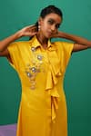 XOXO Apurva_Yellow Cotton Satin Spread Collar Ruffle Tunic Dress With Mask  _at_Aza_Fashions