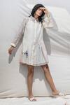 Dhaari_White 50 % Cotton, 50% Silk Handwoven Shirt Dress With Inner _Online_at_Aza_Fashions