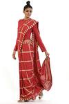 Abraham & Thakore_Red Cellulose Blend Block Printed Saree _Online_at_Aza_Fashions