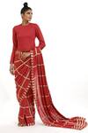 Shop_Abraham & Thakore_Red Cellulose Blend Block Printed Saree _at_Aza_Fashions