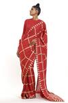 Buy_Abraham & Thakore_Red Cellulose Blend Block Printed Saree _at_Aza_Fashions