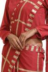 Abraham & Thakore_Red Cellulose Blend Block Printed Saree _at_Aza_Fashions