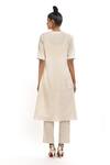 Shop_Abraham And Thakore_Beige Cotton V Neck Polka Dots Kurta_at_Aza_Fashions