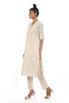 Buy_Abraham And Thakore_Beige Cotton V Neck Polka Dots Kurta_Online_at_Aza_Fashions