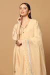 Shop_Two Sisters By Gyans_Beige Cotton, Chanderi Embroidery V-neck Kurta Set _Online_at_Aza_Fashions