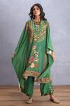 Buy_Torani_Green Original Linen Embroidery Round Panna Nazreen Kaftan And Pant Set  _at_Aza_Fashions