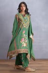 Torani_Green Original Linen Embroidery Round Panna Nazreen Kaftan And Pant Set  _Online_at_Aza_Fashions