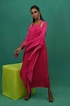 Buy_XOXO Apurva_Pink Crepe Round Draped Dress With Mask  _at_Aza_Fashions