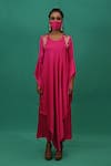 XOXO Apurva_Pink Crepe Round Draped Dress With Mask  _Online_at_Aza_Fashions