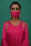 XOXO Apurva_Pink Crepe Round Draped Dress With Mask  _at_Aza_Fashions