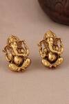Smars Jewelry_Gold Plated Cut Work Lord Ganesha Carved Pendant Necklace Set _Online_at_Aza_Fashions