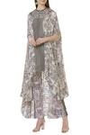 Buy_Anamika Khanna_White Printed Cape Style Kurta Set_at_Aza_Fashions