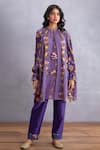 Buy_Torani_Purple Pure Cotton Silk Printed Mandarin Collar Jamuni Tarifa Kurta  _at_Aza_Fashions