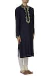 DiyaRajvvir_Blue Cotton Silk Embroidered Kurta _Online_at_Aza_Fashions