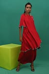 Buy_XOXO Apurva_Red Crepe Round Neck Asymmetric Tunic And Draped Pant Set _at_Aza_Fashions