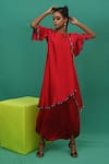 XOXO Apurva_Red Crepe Round Neck Asymmetric Tunic And Draped Pant Set _Online_at_Aza_Fashions