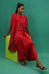 Buy_XOXO Apurva_Red Crepe Round Neck Asymmetric Tunic And Draped Pant Set _Online_at_Aza_Fashions