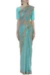 Suneet Varma_Blue Net Embroidered Saree With Unstitched Blouse Fabric_Online_at_Aza_Fashions