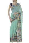 Buy_Suneet Varma_Green Georgette Embroidered Saree With Unstitched Blouse Fabric_at_Aza_Fashions