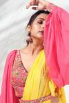 Shop_Suruchi Parakh_Pink Tussar Silk Pre-draped Saree Set_Online_at_Aza_Fashions