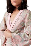 Amaare_Pink Taffeta Embroidery Open Embellished Jacket And Skirt Set  _at_Aza_Fashions