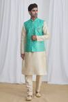 Buy_Samyukta Singhania_Green Lining Faux Satin, Pant Dupion Art Silk, Nehru Jacket Banarasi And Set_at_Aza_Fashions