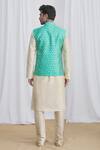 Shop_Samyukta Singhania_Green Lining Faux Satin, Pant Dupion Art Silk, Nehru Jacket Banarasi And Set_at_Aza_Fashions