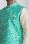 Shop_Samyukta Singhania_Green Lining Faux Satin, Pant Dupion Art Silk, Nehru Jacket Banarasi And Set_Online_at_Aza_Fashions