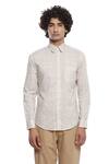 Buy_Abraham And Thakore_Beige Cotton Cambric Criss-cross Print Shirt_Online_at_Aza_Fashions